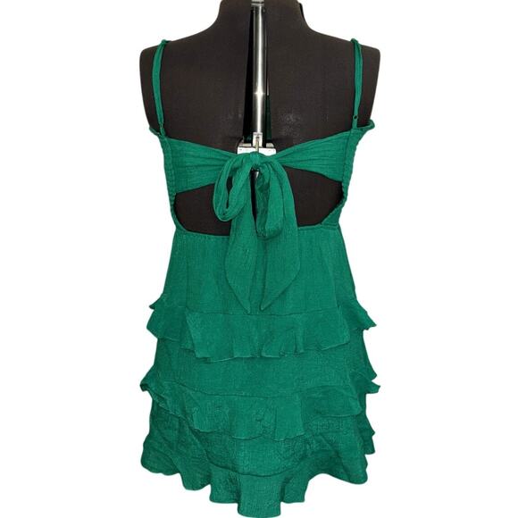 Trixxi Santolina Smocked A-Line Dress Green Size XL Ruffle Shirred Boho Chic - Picture 3 of 5